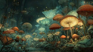 梦幻蘑菇森林奇幻景象