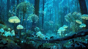 梦幻蓝调森林奇幻蘑菇景