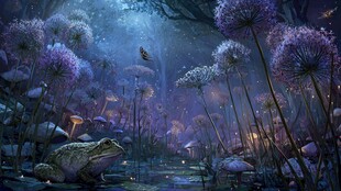 梦幻紫色森林中的奇妙生灵