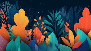 奇幻夜色下的多彩植物世界