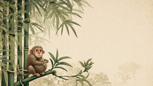 竹林间小猴悠然享竹枝