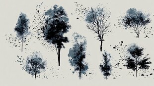 水墨风树木插画集合