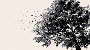 水墨风树木飞鸟图