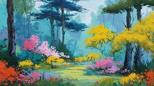 春日森林多彩花卉美景