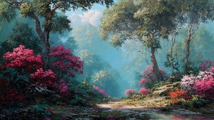 梦幻森林中的繁花溪流