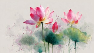 水墨绘就的娇艳荷花图