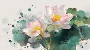 水墨风荷花绽放图