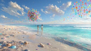 海滩上的浪漫气球之旅