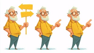 老人指路姿势多样插画