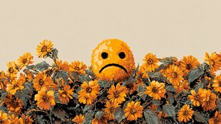 悲伤表情藏于绚烂花丛中