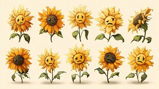 笑脸向日葵表情插画集合