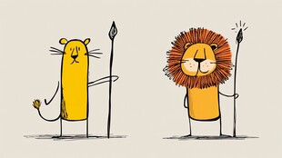 卡通狮子形象对比插画