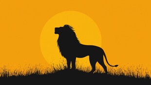落日下的雄狮剪影