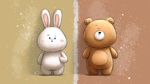 可爱小兔与小熊并肩而立