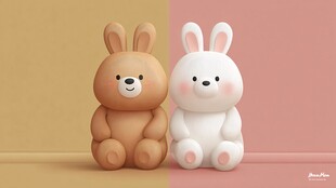 双色萌兔玩偶可爱亮相