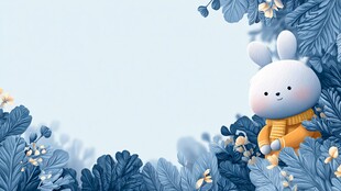 蓝调花丛中的可爱小兔