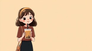 女孩开心喝珍珠奶茶