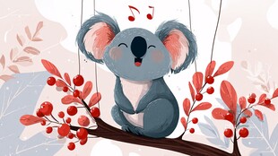 可爱考拉坐枝头欢快歌唱