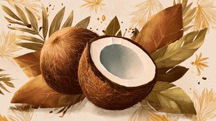 手绘椰子与热带植物画面