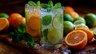 清凉柑橘薄荷冰饮特写