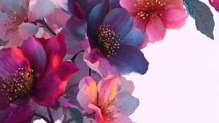 梦幻多彩花卉绽放画面