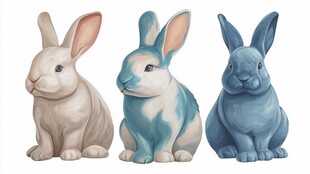 三只萌态各异的彩绘兔子