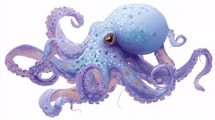 梦幻蓝紫章鱼插画