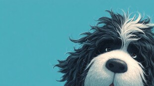 可爱黑白卷毛狗狗特写