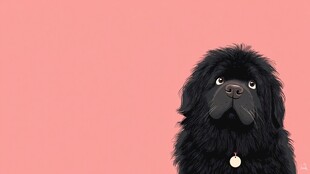 黑毛萌犬粉色背景下的凝视