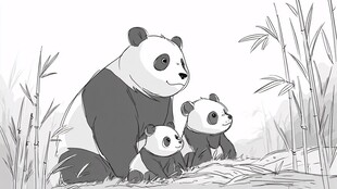 熊猫母子温馨竹林相伴