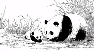 熊猫母子亲昵互动画面