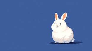 蓝色背景上的可爱白兔