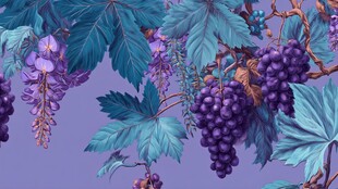 梦幻紫葡萄藤叶插画