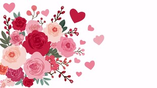 浪漫花卉与爱心装饰图案