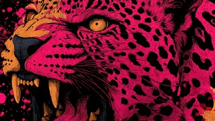 咆哮的粉色花豹插画