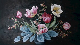 复古风郁金香花卉静物画