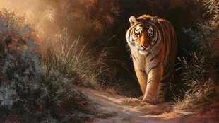 森林中独行的威严老虎