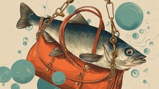 鱼形橙色手提包创意插画