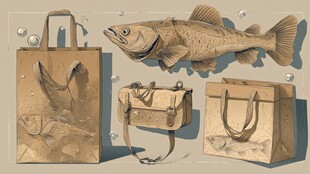 复古风鱼与手提包插画