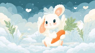 雪中小白兔抱萝卜的梦幻场景