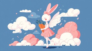 梦幻兔子女郎云朵间持胡萝卜