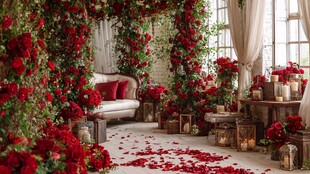 浪漫玫瑰装点的温馨室内