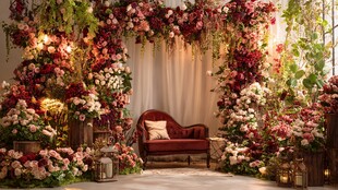 浪漫花卉环绕的温馨角落