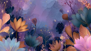 梦幻花卉夜景插画