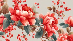 红色牡丹花卉精美图案