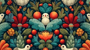 花鸟缤纷的绚丽图案