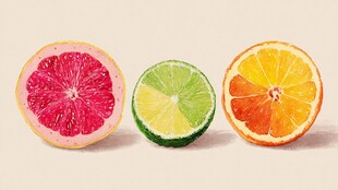 三种切片柑橘类水果展示