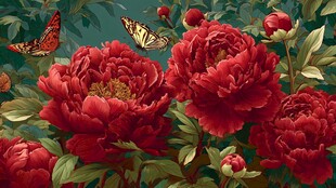 艳丽牡丹与蝶的美妙景致