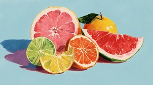 多彩切片柑橘类水果静物画