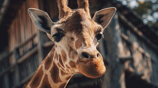 可爱长颈鹿近景特写